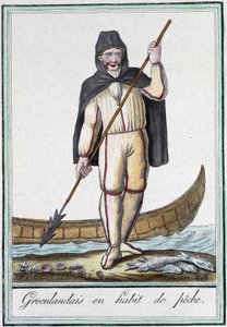 Groenlandeses en traje de pesca - en Encyclopédie des voyages por Grasset Saint Sauveur, ed. París 1796 de Jacques Grasset de Saint Sauveur