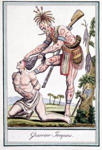 Guerrero iroqués escalpando a su enemigo - en “Encyclopedia of travels” de Grasset St Sauveur, París
