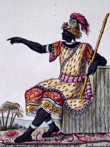 Rey de Loango, grabado en color de un dibujo de Labrousse (activo 1796), de la Enciclopedia de viajes, por Jacques Grasset de Saint-Sauveur (1757-1810) de Jacques Grasset de Saint Sauveur