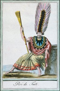 Rey de Tahití, Islas de la Sociedad, grabado en color de un dibujo de Labrousse, de la Encyclopedie des Voyages de Jacques Grasset de Saint-Sauveur