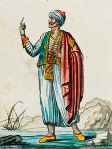 Traje masculino de estados bárbaros y musulmanes, grabado en color de un dibujo de Labrousse (activo 1796), de la Encyclopedie des Voyages, por Jacques Grasset de Saint-Sauveur (1757-1810)