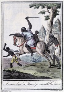 Manejo de los moros para tomar esclavos - en “Encyclopédie des voyages” de Grasset Saint Sauveur, ed. París 1796 de Jacques Grasset de Saint Sauveur