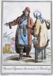 Campesino y campesina de Petersburgo - en “Encyclopedia of Travels” de Grasset St Sauveur, ed. 1796 de Jacques Grasset de Saint Sauveur