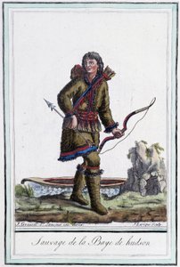 Salvaje de la Bahía de Hudson (Canadá) - en “Encyclopedia of Voyages” de Grasset St Sauveur, ed. 1796 de Jacques Grasset de Saint Sauveur