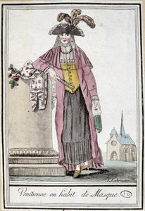 Veneciana en traje de máscara - en "Enciclopedia de Viajes" por Grasset Saint Sauveur, ed. París 1796 de Jacques Grasset de Saint Sauveur