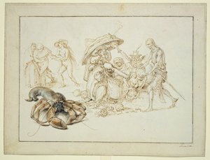 Langosta y dos brujas , c.1602 (pluma y acuarela sobre papel) de Jacques II de Gheyn