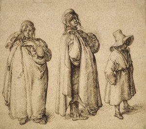 Dos estudios de una mujer roma y un niño roma con un gran sombrero de Jacques II de Gheyn