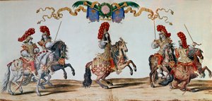 Carrusel de 1662: el Rey Luis XIV y los caballeros participando en el Carrusel de 1662 en París (grabado)