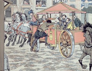 Asesinato de Enrique IV por François Ravaillac en la rue de la Ferronerie el 14 de mayo de 1610, c.1900 de Jacques Marie Gaston Onfray de Breville (Job)