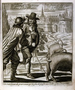Ilustración grabada del siglo XVII de una colección de proverbios. París 1657-1663. Por Jacques Lagniet (1620-1675). Grabador francés. De él son numerosos grabados de crítica social y cuadros de burla como sus ilustraciones a veces grotescas y fantásticas