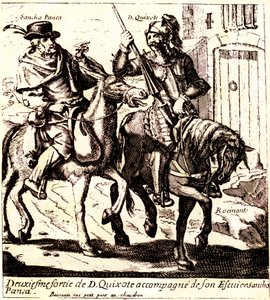Don Quijote en Rossinante, acompañado de Sancho Panca en su burro Grisón, hacia 1640 (ilustración) de Jacques Lagniet