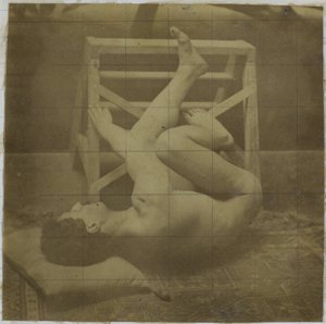 Estudio de un modelo desnudo masculino, acostado con las piernas contra una escalera, en el estudio de Jacques de Lalaing de Jacques Lalaing (attributed to)