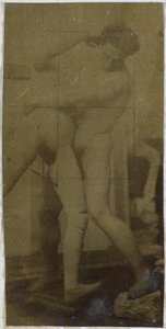 Estudio de un modelo desnudo masculino, de pie y luchando con un maniquí, en el estudio de Jacques de Lalaing, posiblemente estudio preliminar para el cuadro The Wrestlers de Jacques Lalaing (attributed to)