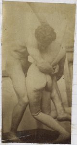 Estudio de un modelo desnudo masculino, de pie y luchando con un maniquí, en el estudio de Jacques de Lalaing, posiblemente estudio preliminar para el cuadro The Wrestlers de Jacques Lalaing (attributed to)