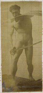 Estudio de un modelo desnudo masculino, de pie con espada y escudo en las manos, en el estudio de Jacques de Lalaing de Jacques Lalaing (attributed to)