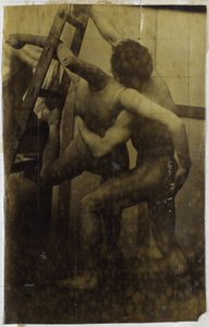 Estudio de un modelo de desnudo masculino luchando con una muñeca, en el estudio de Jacques de Lalaing de Jacques Lalaing (attributed to)