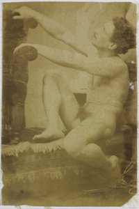 Estudio de un modelo de desnudo masculino, sentado y visto de lado, en el estudio de Jacques de Lalaing de Jacques Lalaing (attributed to)