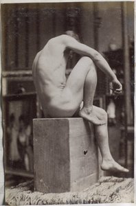 Estudio de un modelo de desnudo masculino, sentado y visto de lado, en el estudio de Jacques de Lalaing de Jacques Lalaing (attributed to)