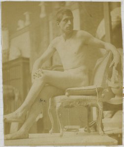 Estudio de un modelo de desnudo masculino, sentado en un sillón y visto de espaldas, en el estudio de Jacques de Lalaing de Jacques Lalaing (attributed to)