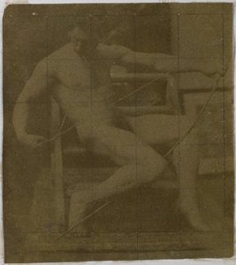Estudio de un modelo desnudo masculino sentado en un escalón, visto de frente con una cuerda y un lazo en el regazo, en el estudio de Jacques de Lalaing de Jacques Lalaing (attributed to)
