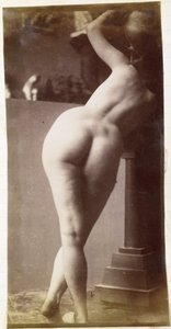 Estudio de un modelo de desnudo femenino, visto de espaldas, en el taller de Jacques de Lalaing, estudio preliminar para una fuente circular de Jacques Lalaing (attributed to)