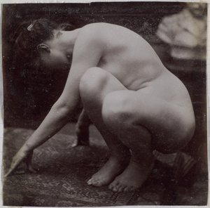 Estudio de un modelo de desnudo femenino, visto de lado, en el estudio de Jacques de Lalaing, estudio preliminar para elemento de fuente en Musee des Beaux arts, Tournai y para fuente circular de Jacques Lalaing (attributed to)