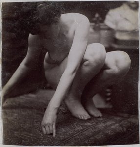 Estudio de un modelo de desnudo femenino, visto de frente, en el estudio de Jacques de Lalaing, estudio preliminar para elemento de fuente en Musee des Beaux arts, Tournai y para fuente circular de Jacques Lalaing (attributed to)