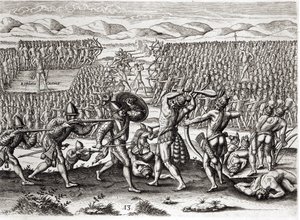 Outina derrota a Patanou con la ayuda de los franceses, Florida, 1564, de 