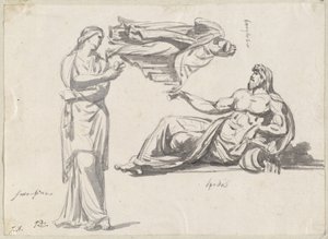 Un dios del río y dos esculturas clásicas de Jacques Louis David
