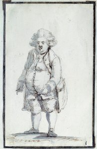 Revolución Francesa: Caricatura de Mirabeau-Tonneau, André Boniface Louis Riquetti, Vizconde de Mirabeau, conocido como Mirabeau-Tonneau por su corpulencia. Dibujo en tinta marrón de Jacques Louis de Jacques Louis David