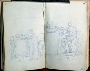 Estudio para retrato de Luis XVI y el delfín. Dibujo de Jacques Louis David de Jacques Louis David