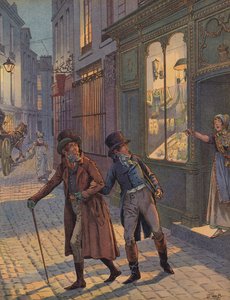 Una escena callejera en París de Jacques Marie Gaston Onfray de Breville (Job)