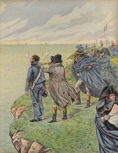Napoleón Bonaparte inspeccionando su flota mientras parten de Boulogne