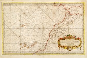 Mapa de la costa noroccidental de África, desde el Estrecho de Gibraltar hasta las Islas Canarias de Jacques Nicolas Bellin
