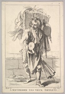 Copia inversa de A Racomoder les Vieux Souflets Mend the Old Bellows, del Le Cri..., siglo XVIII de Jacques Philippe Le Bas