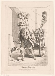Vendedor ambulante con escobas Balais Balais (título sobre objeto) Cris de Paris (título de la serie) Vendedores ambulantes de París (título de la serie) de Jacques Philippe Le Bas
