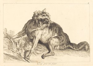 Lobo atrapado en una trampa de Jacques Philippe Le Bas and Jean Eric Rehn after Jean Baptiste Oudry