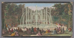 Vista del Bosquet des Trois Fontaines en el Jardín de Versalles
Les Trois Fontaines (título en el objeto) de Jacques Rigaud (possibly)