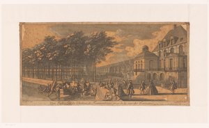 Vista de la calle de la Corte de la Fontaine de la ciudad de Fontainebleau
Vista de un ala del castillo de Fontainebleau, tomada desde la Cour des Fontaines (título en el objeto) de Jacques Rigaud