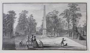 El gran obelisco, cerca de la entrada suroeste de la Villa Chiswick de Lord Burlington