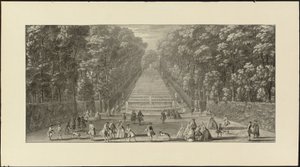 Vue de la Grande Cascade dans les jardins de Marly (tiza negra, pluma y tinta negra, aguada gris) de Jacques Rigaud