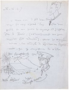 Carta autógrafa con dibujos de Jacques Vache