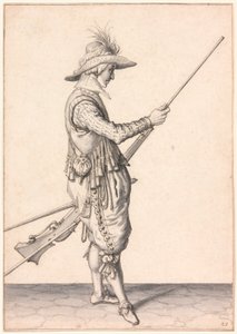 Un soldado cargando un mosquete, "Ramme in Your Pouder" de Jacques de Gheyn II
