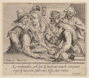 Una joven entre un joven y un viejo, de Amantes desiguales de Jacques de Gheyn II