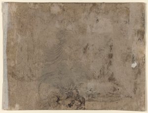un joven sentado en una mesa (anverso); Cabeza de niño con cabello rizado (verso) de Jacques de Gheyn II
