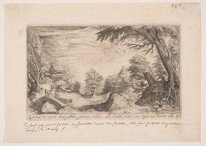 Paisaje con un ciervo sobre un puente, de Paisajes de Jacques de Gheyn II