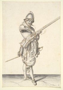 Soldado preparándose para disparar un calibrador de Jacques de Gheyn II