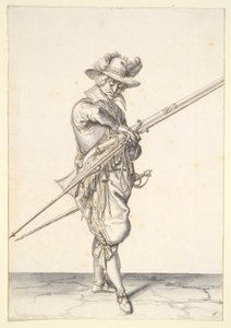Soldado preparándose para disparar un mosquete de Jacques de Gheyn II