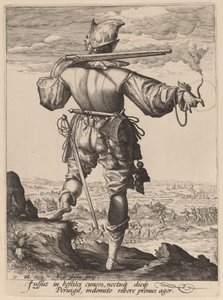 Mosquetero con casco de Jacques de Gheyn II after Hendrik Goltzius
