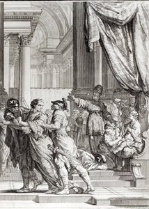 Joiada, Sumo Sacerdote de Jerusalén proclamando al Príncipe Joás como Rey de Judá, escena de 
